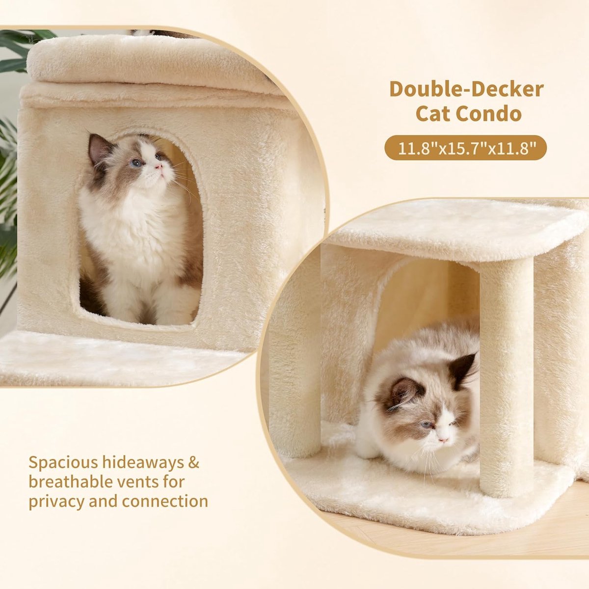 Katten Krabpaal 65cm Met Groot Platform Dubbel Huis Sisal Speelgoed Beige Compact – foto 3
