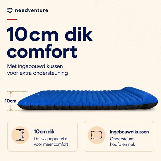 needventure® Slaapmat Zelfopblazend door Voetpomp - Slaapmatje met Ingebouwde Pomp - Camping Matras - Camping Bedje - Opvouwbaar Logeer Matras - Luchtbed - Luchtmatras - 2 Persoons - Blauw - 10CM van NEEDVENTURE® — afbeelding 5