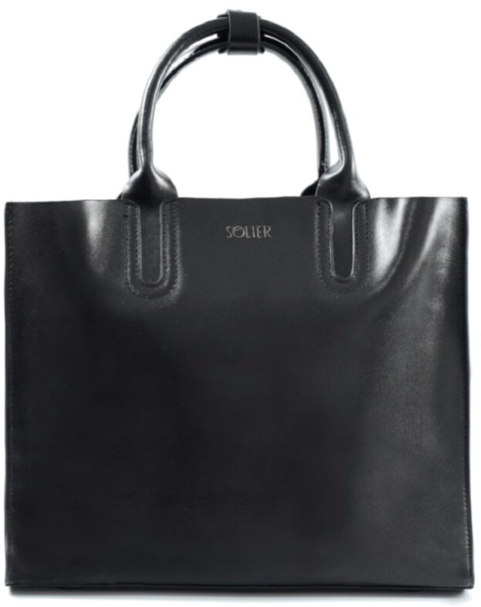 Solier FL31 Belviana - Leren dames tote bag - Met afneembare schouderriem - Stevig model - Zwart