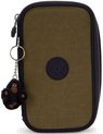 Kaki Kipling etui met zwarte randen en een aapje sleutelhanger.