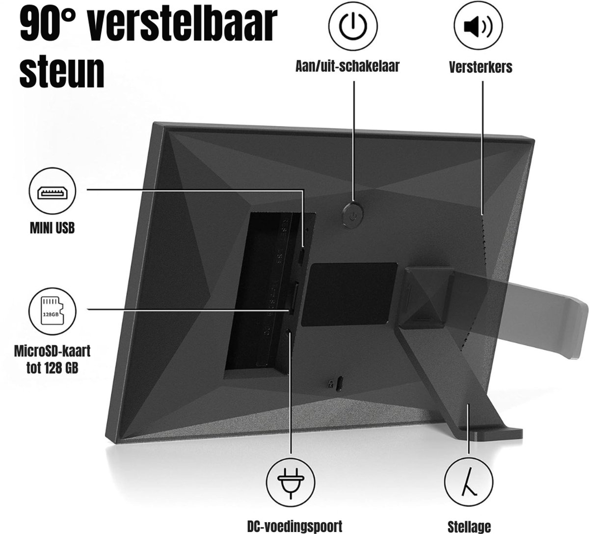 Aura® Digitaal Fotolijstje – Digitale Fotolijst – Digitale Fotolijst Met Wifi - Zwart - 27cm x 19cm x 3cm; 900 g thumbnail 3