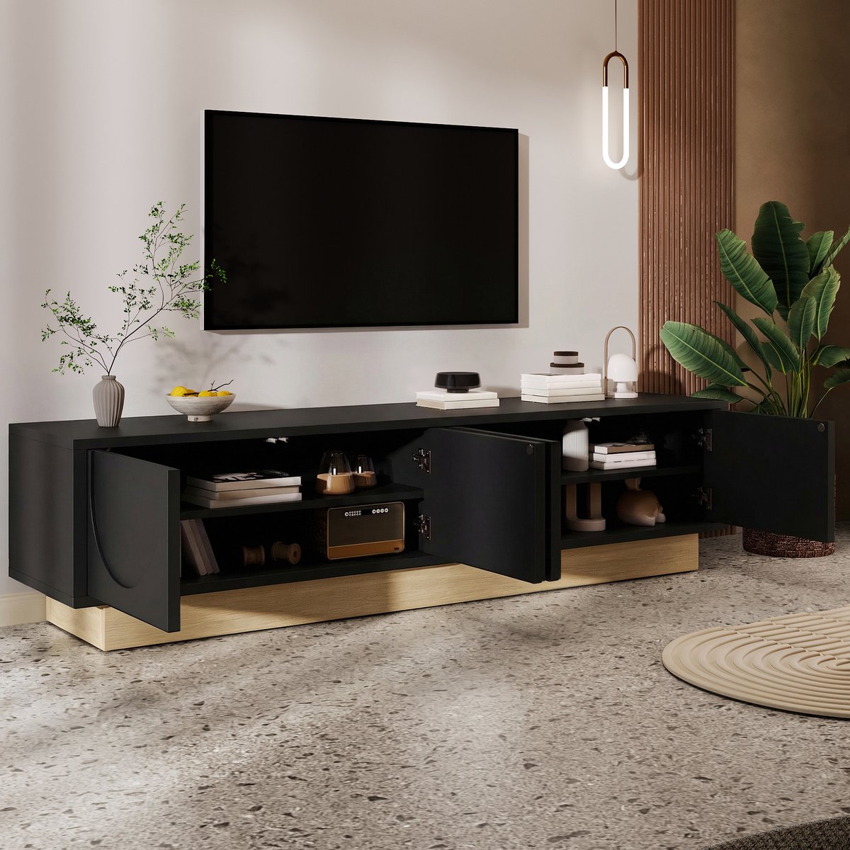 REDOM - Tv-Meubel - Kabelbeheer En Greeploos - Minimalistisch - Woonkamer - MDF - Zwart Me