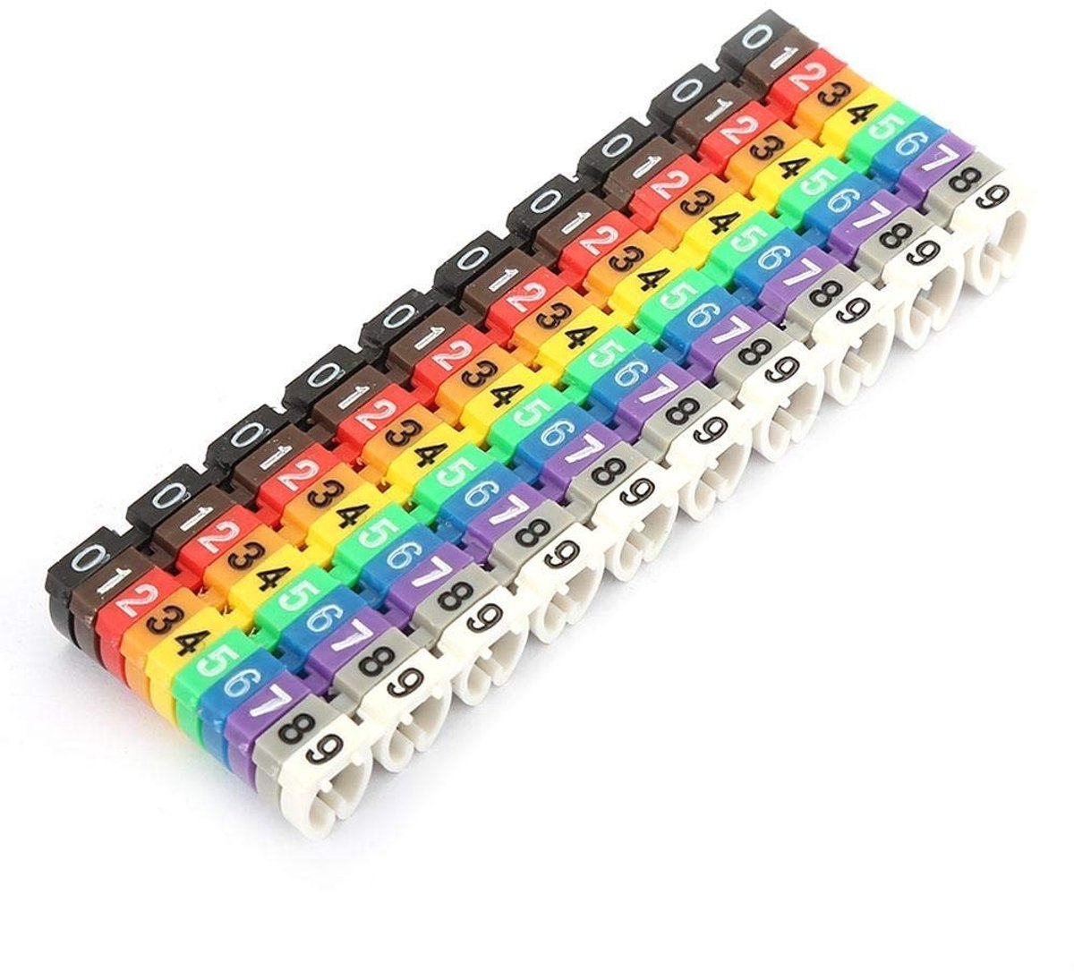 Dailygoody - Kleurrijke Kabelbinder Clips - Digitale Nummer Buis Draad Markers - 100 Stuks - 6MM - Draad Telling Stickers - Perfect voor Organiseren -