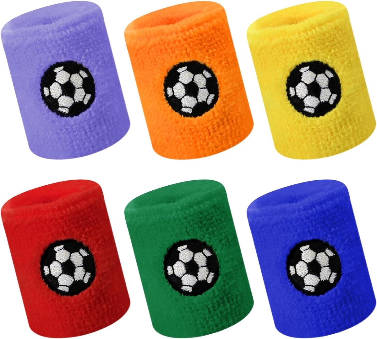 Set van 6 Absorberende Polsbanden voor Kinderen - Elastische Sponsbanden in Kleurrijke Ontwerpen voor Sport, Hardlopen, Voetbal en Basketbal