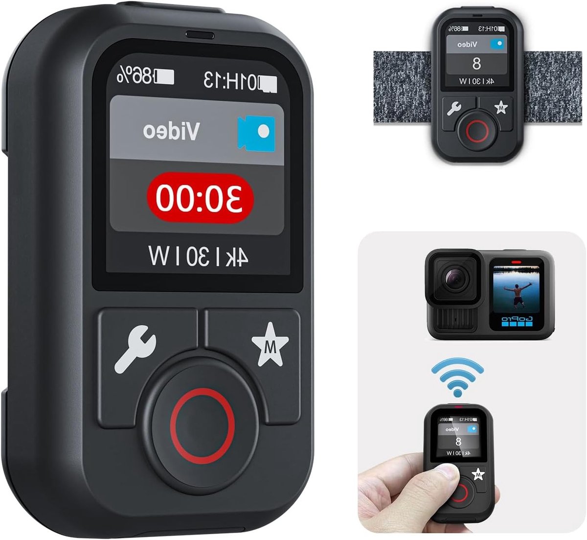 Intelligente Afstandsbediening voor GoPro Hero 13/12/11/10/9/8/Max - LCD Kleurenbeeldscherm, Waterdicht en 360 Graden Draaiend met 5 Helderheidsinstellingen en Meertalige Ondersteuning