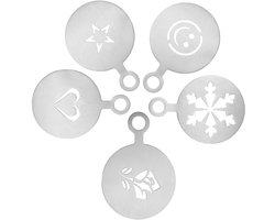 Set van 5 RVS Sjablonen voor Latte Art, Cappuccino Decoratie en Koffie Accessoires voor Cake en Drankjes