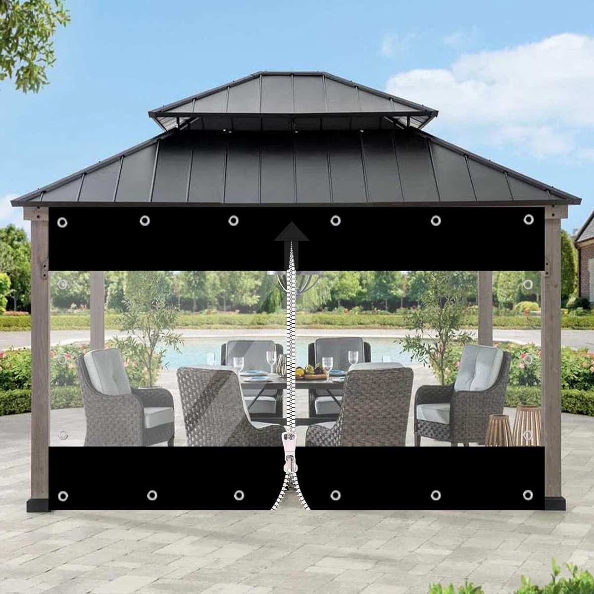 Duurzaam Transparant Zeil 650 g/m², Waterdicht en Winddicht, Ideaal voor Tuin, Balkon en Overkapping (Zwart, 2.4 m x 2.10 m)