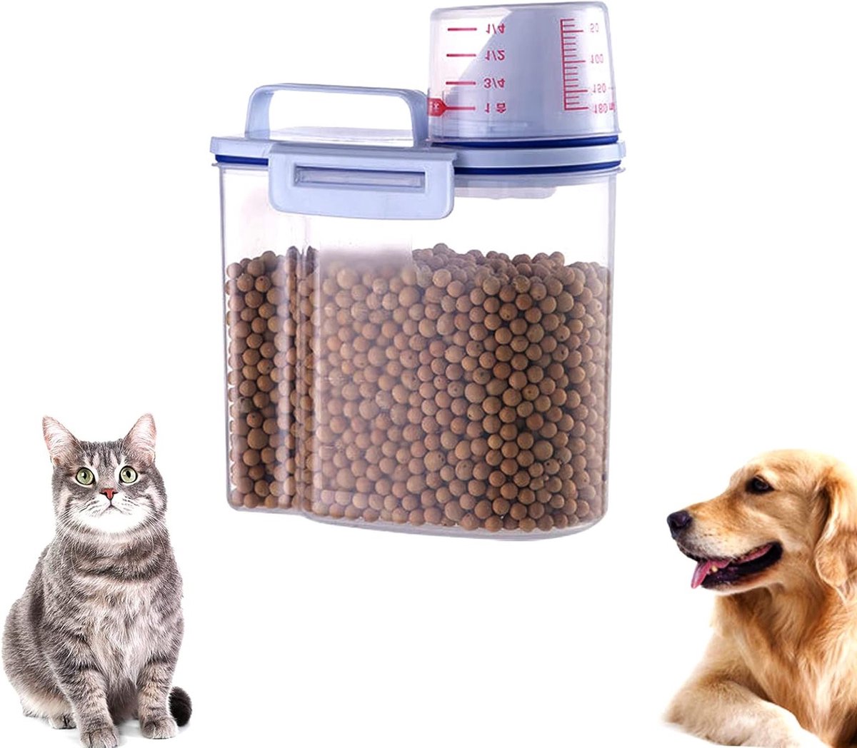 Voorradcontainer voor Huisdieren - Transparant - 15,5 x 22 cm - Luchtdichte Voedselopslag met Maatbeker - Voor Honden en Katten