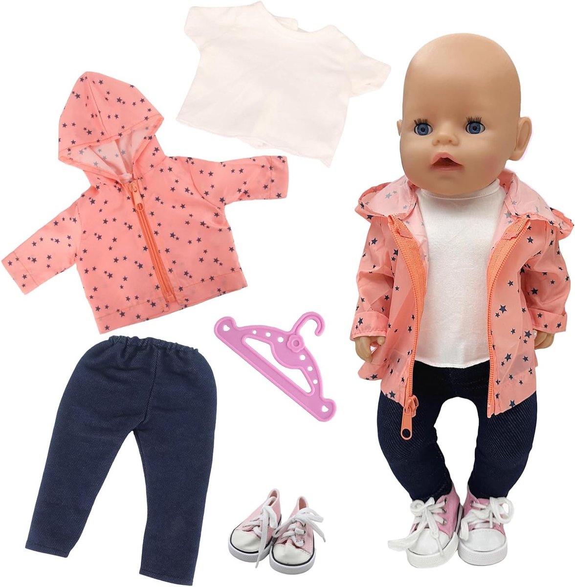 5-delige set met schattige kleding voor 35-45 cm poppen, inclusief hoodie, T-shirt, broek en canvas schoenen, perfect als verjaardagscadeau voor meisjes