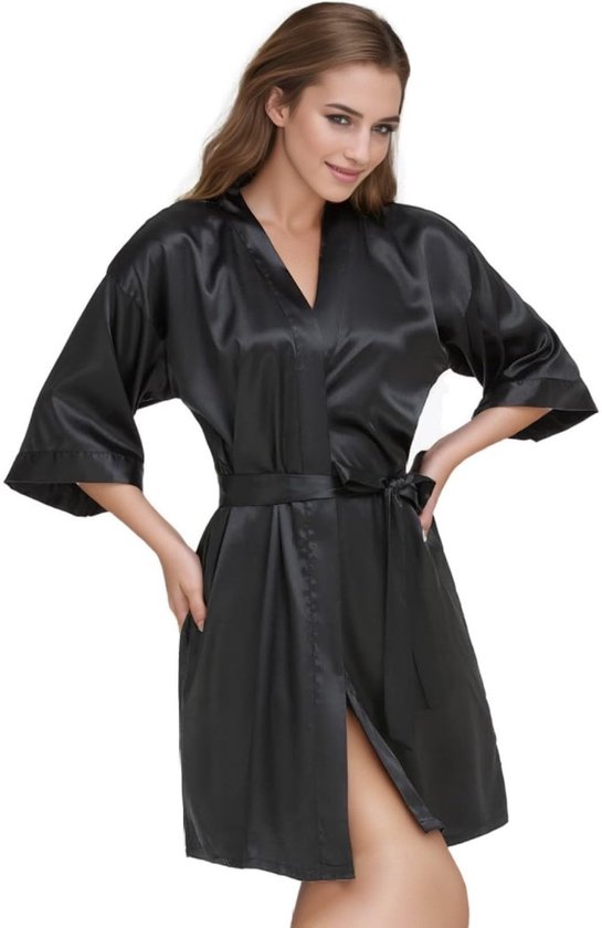 Allecto - Satijnen kimono-badjas - Luxe ochtendjas - Korte mouwen - Ademend en comfortabel - Perfect voor loungewear - Ideaal voor spa en hotel van Allecto — afbeelding 3