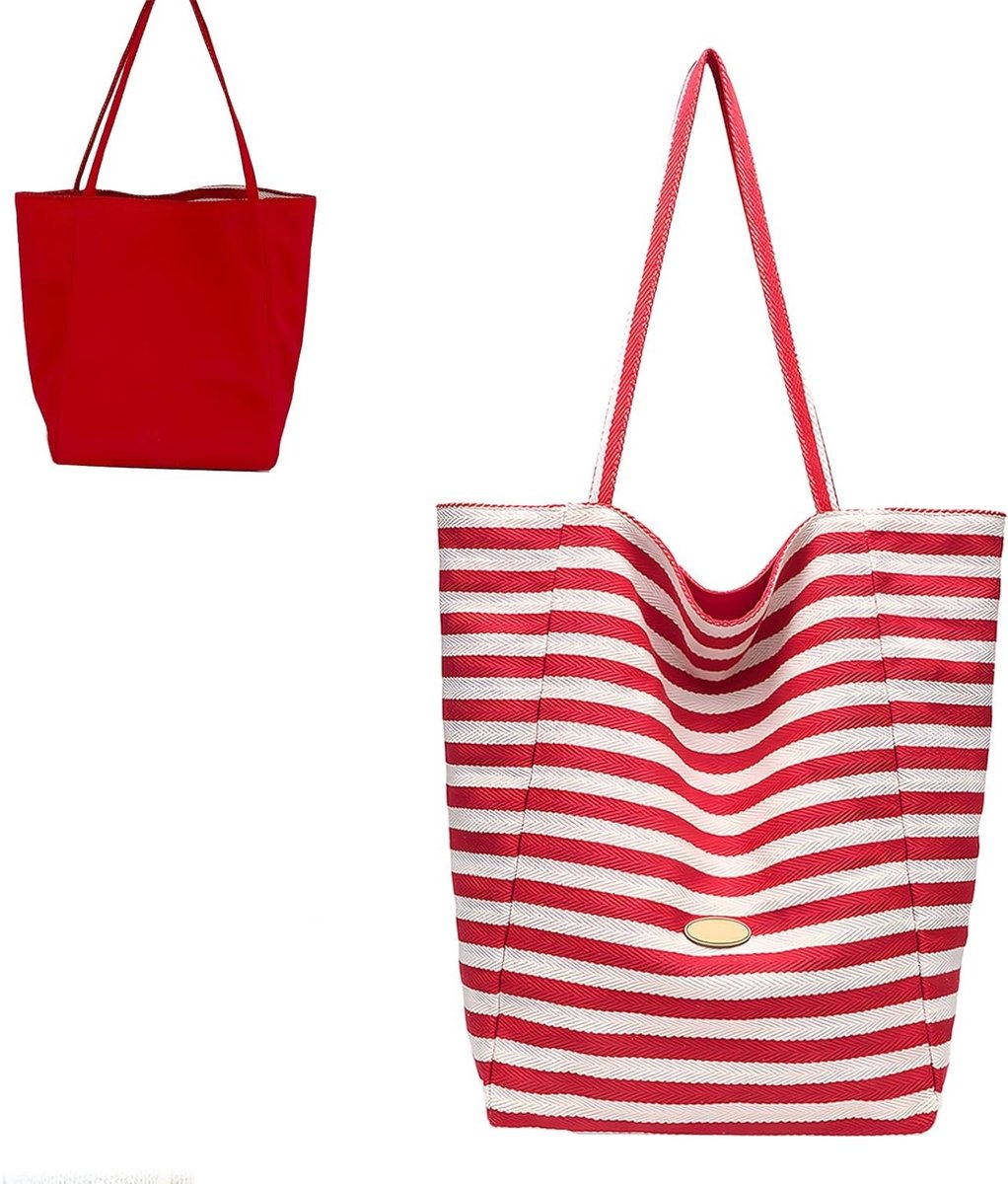 Stijlvolle corduroy strandtas voor dames, ruime tote bag met rits, perfect voor winkelen, werk en dagelijks gebruik