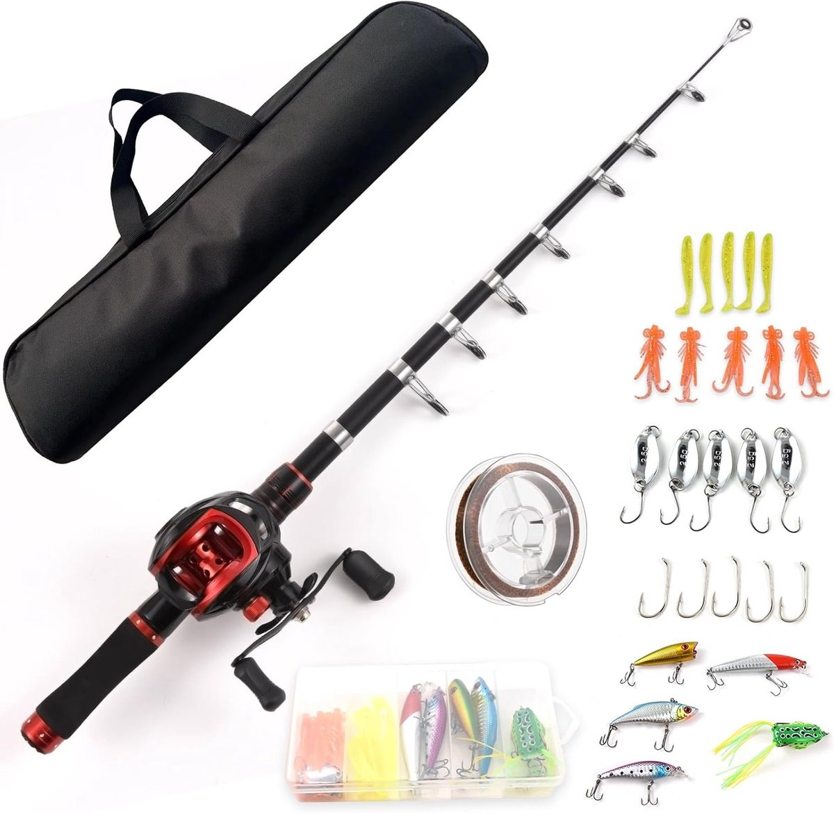 Telescopische Visspullen 2.1m Hengel met Links Hand Baitcasting Rolle voor Efficiënt Vissen