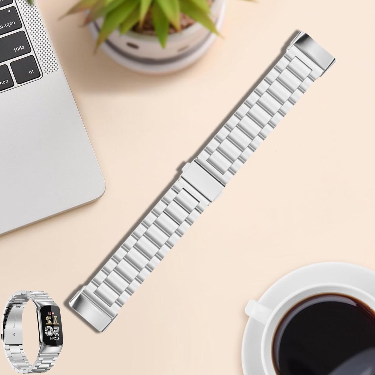 Stainless Steel Horlogeband 18MM voor Fitbit Charge 6/5, Verstelbare Metalen Vervangband met Snelsluiting voor Fitness Tracker en Stijlvolle Look thumbnail 3