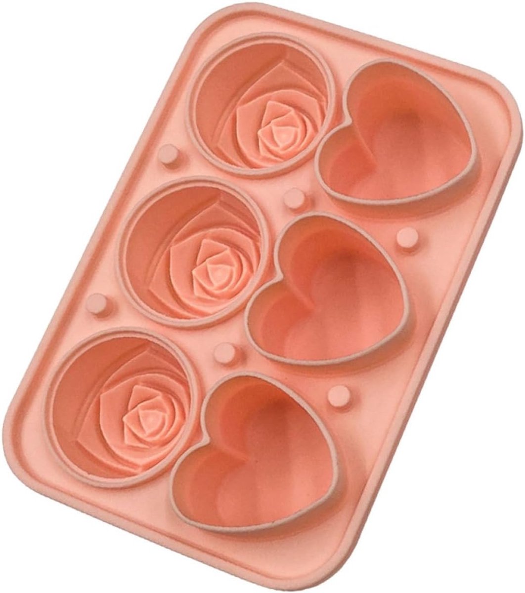 Veelzijdige, elegante roze siliconen ijsblokjesvormen, verkrijgbaar in hart- en bloemvorm, besparen ruimte en zijn perfect voor het maken van feesttaarten, chocolaatjes en koffie.