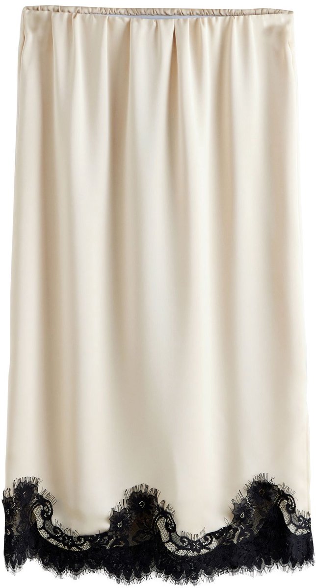 Next - Dames - Satijnen midirok met kanten rand - Crème