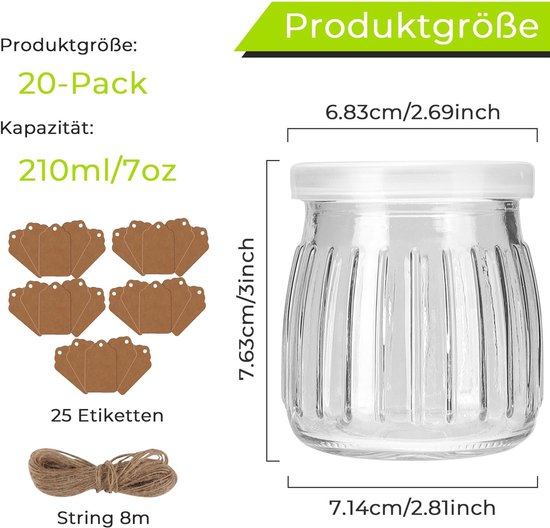 NTHProducts - 200ml yogurt glasses - dessert glazen - ideaal voor pudding en jam - 20 stuks - met etiketten en draad - multifunctioneel - voor huisgema... van nthproducts — afbeelding 2