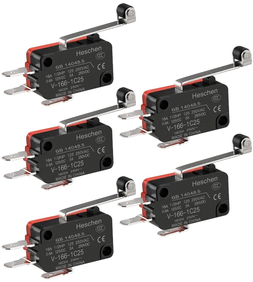 Dailygoody - Micro Switch - Duurzaam en betrouwbaar - Rood - 16A 250VAC - Perfect voor panelen en schakelingen - 5 stuks