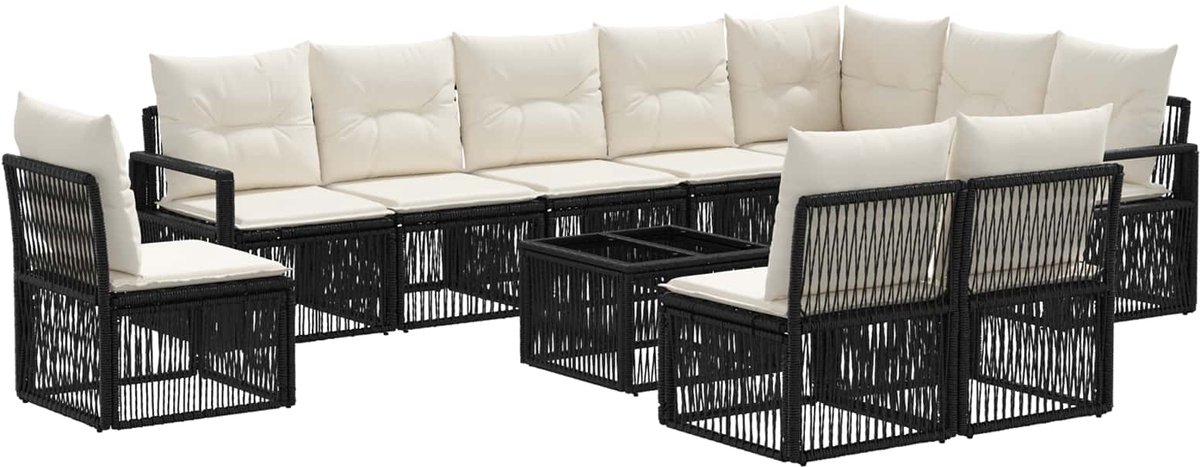 vidaXL - Tuinbank - Set - 11 - pcs - Zwart - poly - rattan