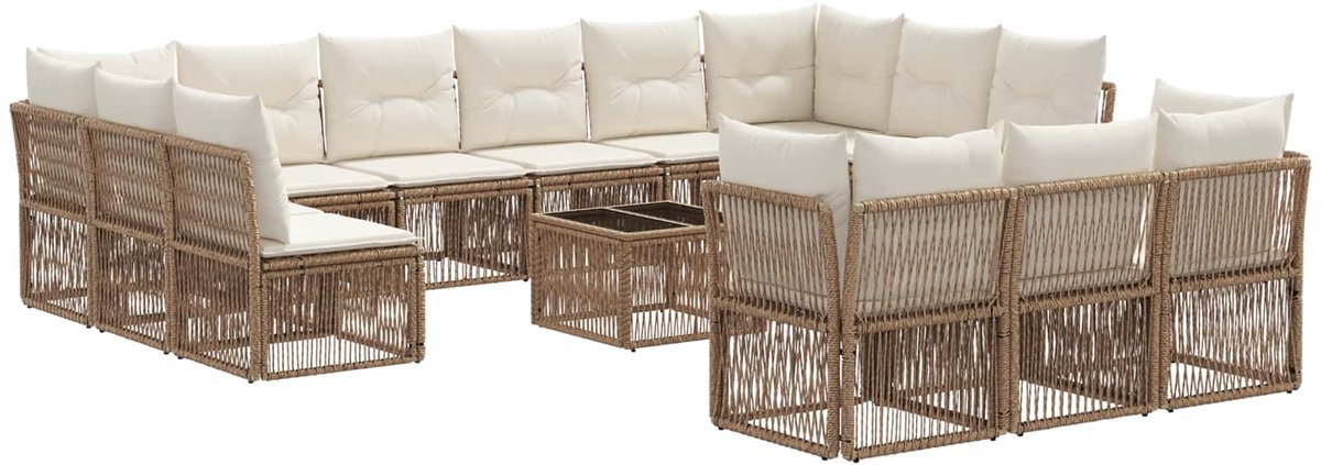 vidaXL - Tuinbank - Set - 14 - pcs - Beige - poly - rattan