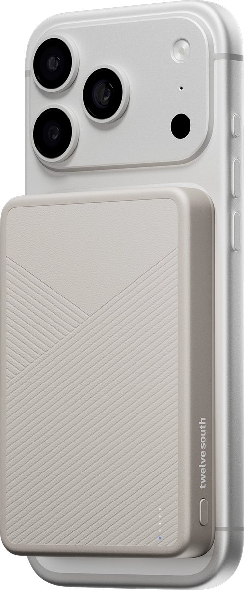 Twelve South PowerCapsule Powerbank – Qi2-gecertificeerd magnetisch draadloos opladen tot 15W – Dubbele uitvoer via draadloos en USB-C – Opladen van apparaten tot 30W via geïntegreerde USB-C poort - Beige