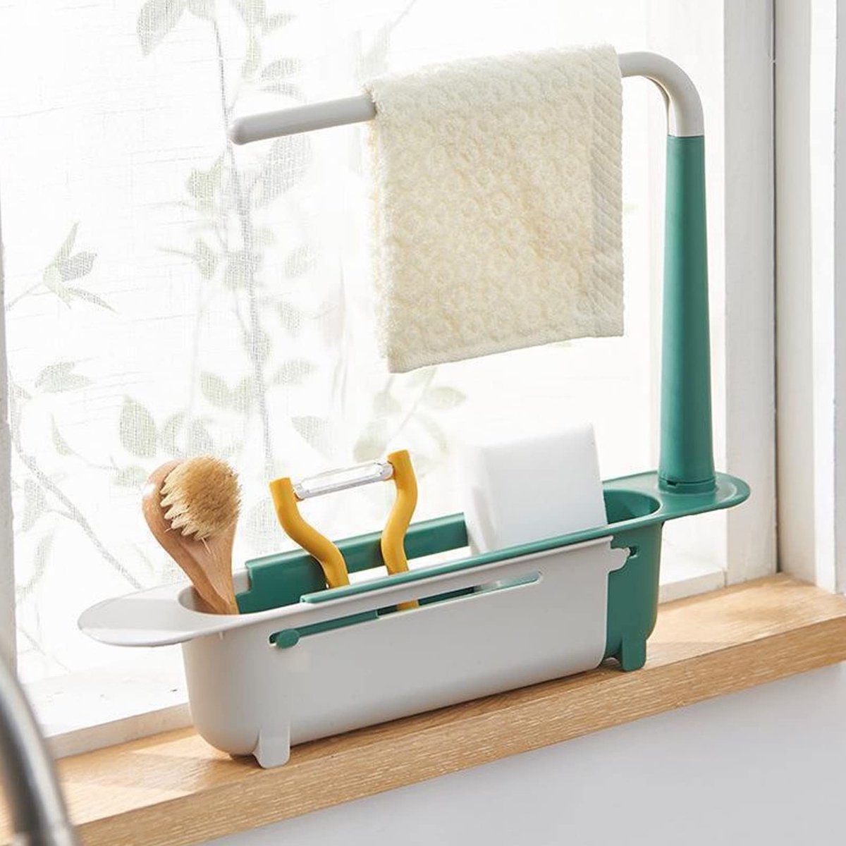 Dailygoody - Telescopisch Opbergrek - Gootsteenorganizer - Verstelbaar met Grote Capaciteit - Groente - Ideaal voor Servies - Compact en Functioneel