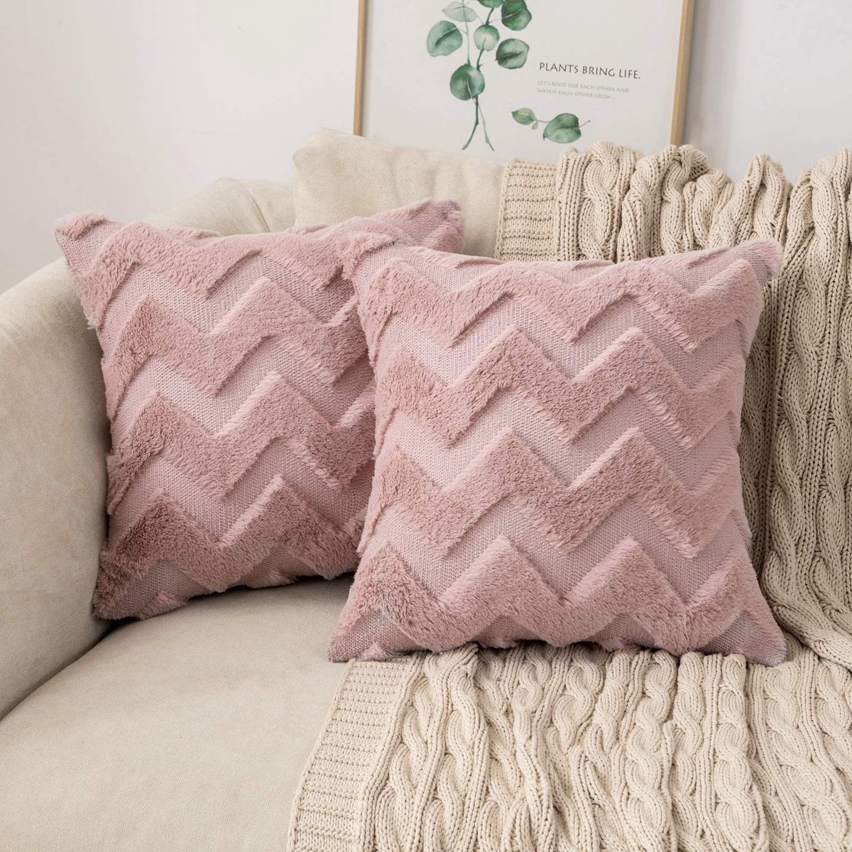 - Pluizige kussenhoezen - Zachte kussenhoezen - Decoratie voor woonkamer en slaapkamer - 50 x 50 cm - Lederpoeder - Set van 2 - Comfort en ...