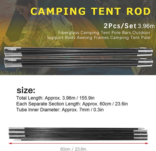 Dailygoody - Tentsteunstang - Glasvezel - Duurzaam en sterk - Opvouwbaar formaat - Campingtentstok voor 3-4 personen - Ideaal voor buitengebruik — afbeelding 3