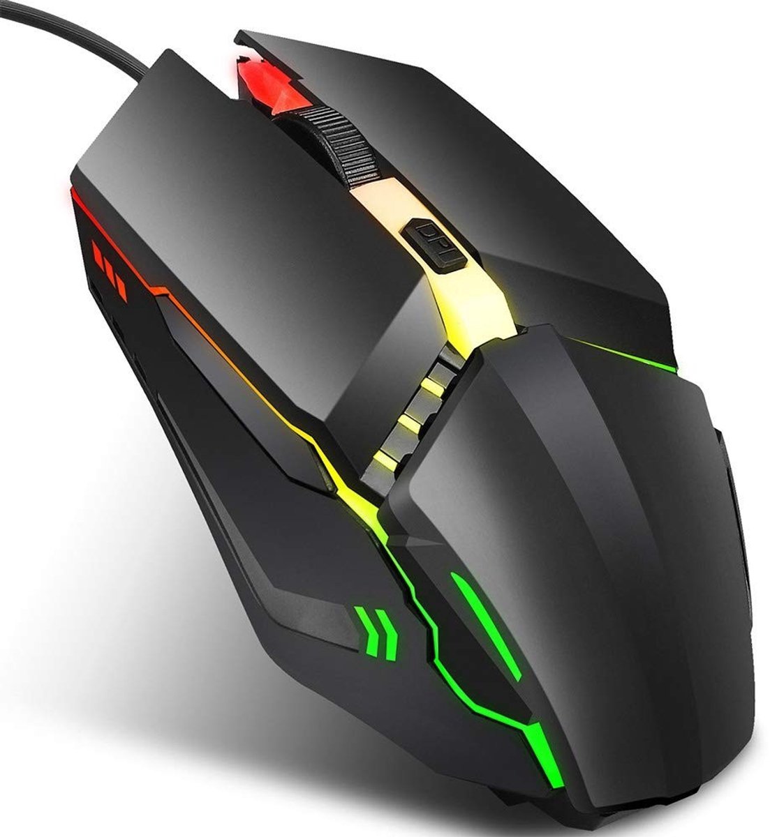 Dailygoody - Bedrade gamingmuis - Ergonomische computermuis - RGB-achtergrondverlichting - Zwart - Optische gamingmuis - Ideaal voor gamers - 4D-wiel