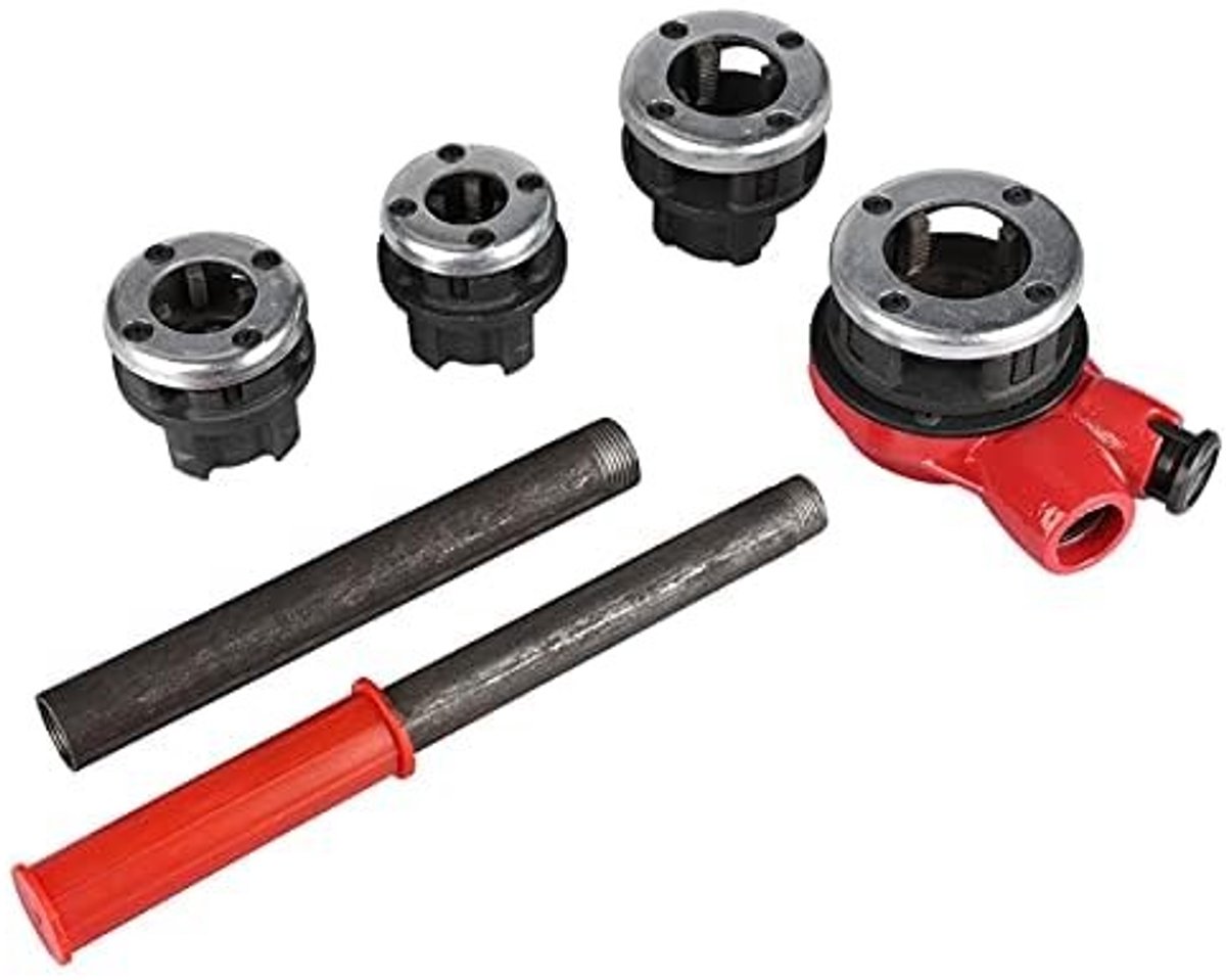 Dailygoody - Buisschroefdraadset - Tapstempelset - Maximaal draadsnijden - Rood - Snijkoppen - Voor slangen van 1/2 tot 1-1/4 inch - Gietijzer