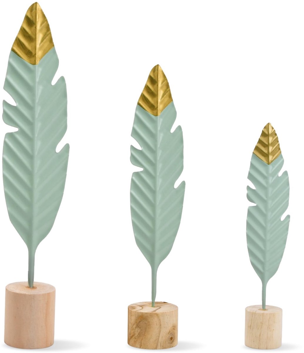 Dailygoody - Moderne houten metalen sculpturen - Decoratieve veren - Unieke woonkamer deco