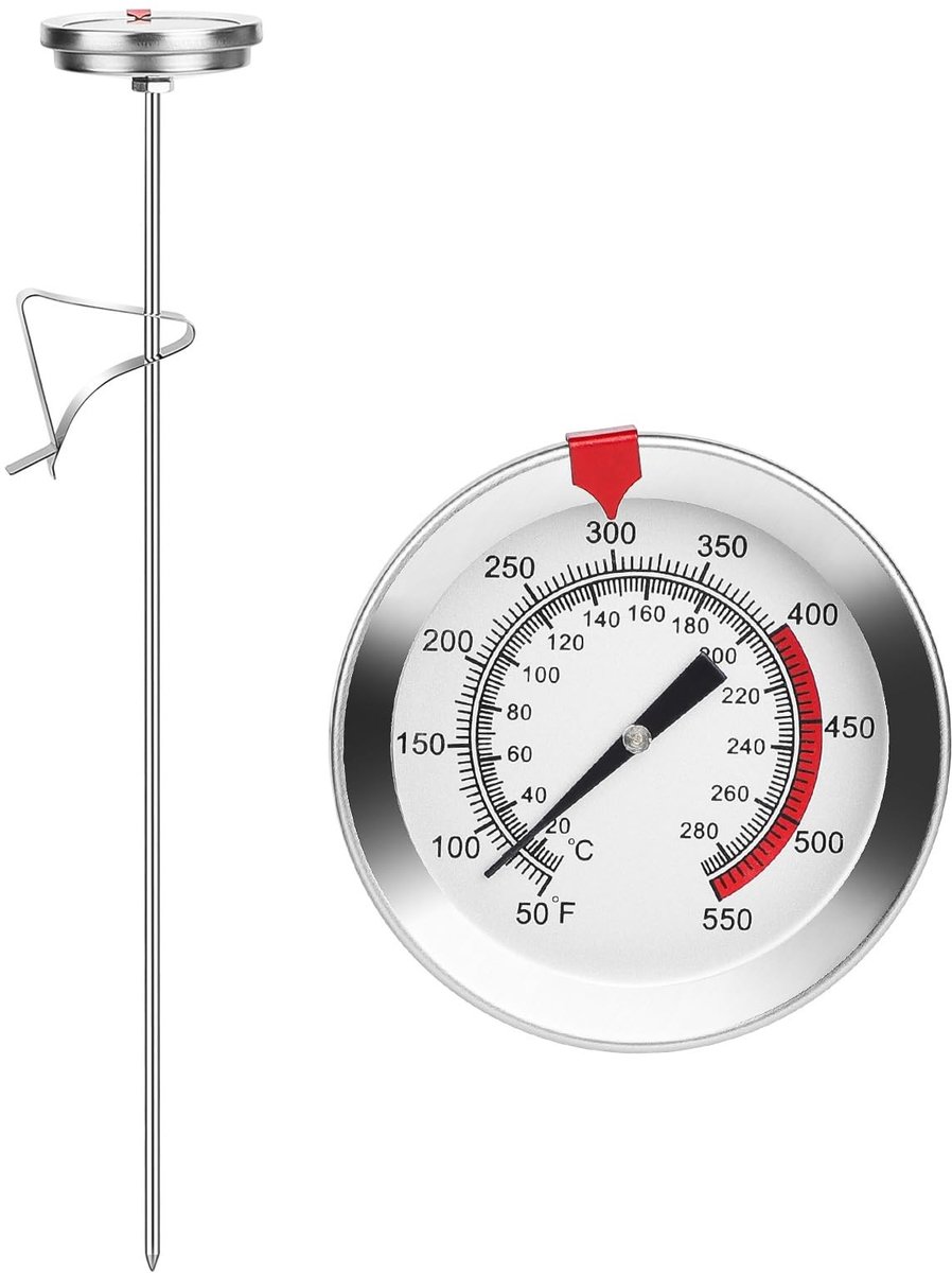Thermometer voor Melk - Koffie - Frituren met Klem - 30 cm RVS - Roosteren - 20 ~ 280 °C - Analoog voor Vlees en Oven Temperatuur