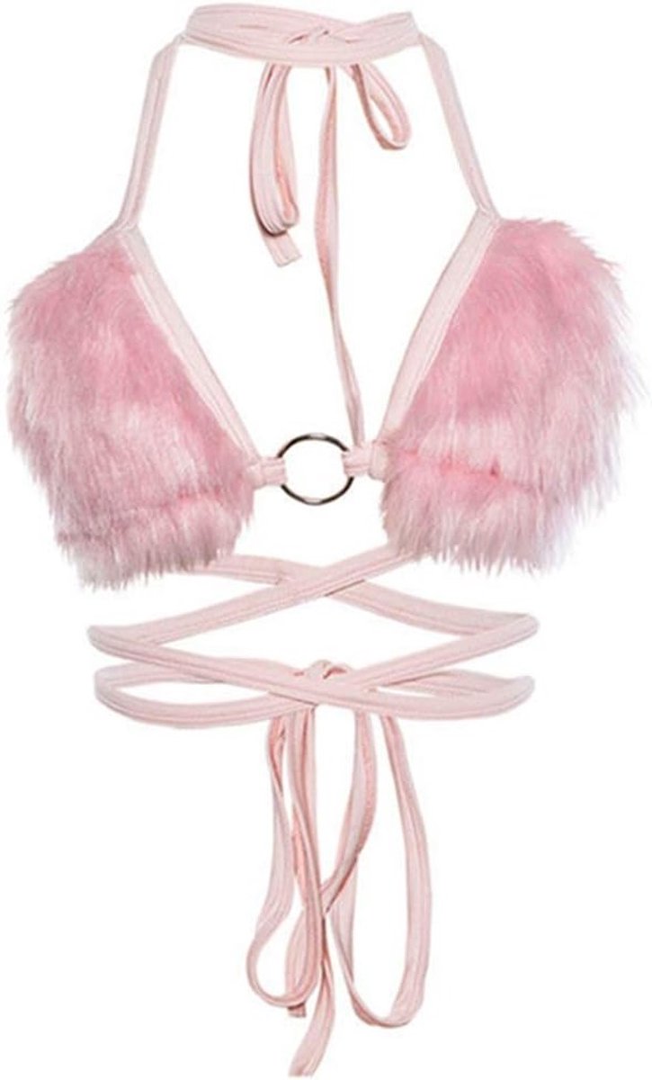 Sexy Halter Bikini Top met V-hals en Kanten Details - Roze en Roségoud voor Dames, Perfect voor Strand en Zomeractiviteiten