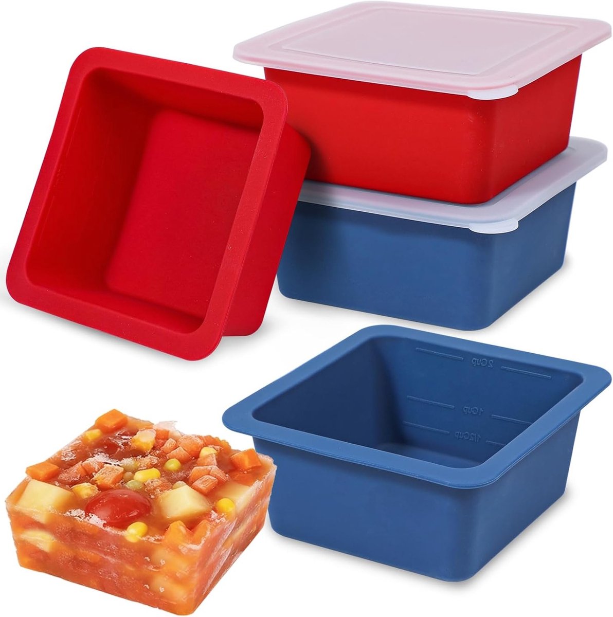 Diepvriesbakjes voor soepen en voedselopslag, 2 kopjes, siliconen trays, grote ijsblokjesschaal, 4 stuks