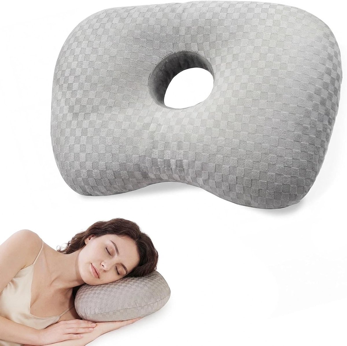 Oorbellen Kussens voor Zijslapers, Donut Kussen met Ooropening voor Pijnverlichting en Comfort, Ideaal voor Hoofdkussens en Hoofdtelefoons, Grijs