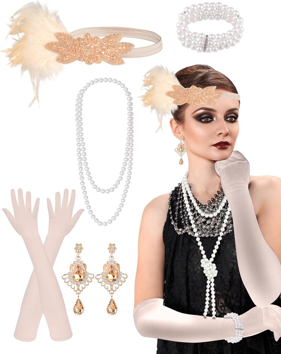 6 Stuks 1920 Flapper Great Gatsby Accessoires voor Vrouwen - Vintage 1920s Kostuum, Retro Mode en Feestdecoratie