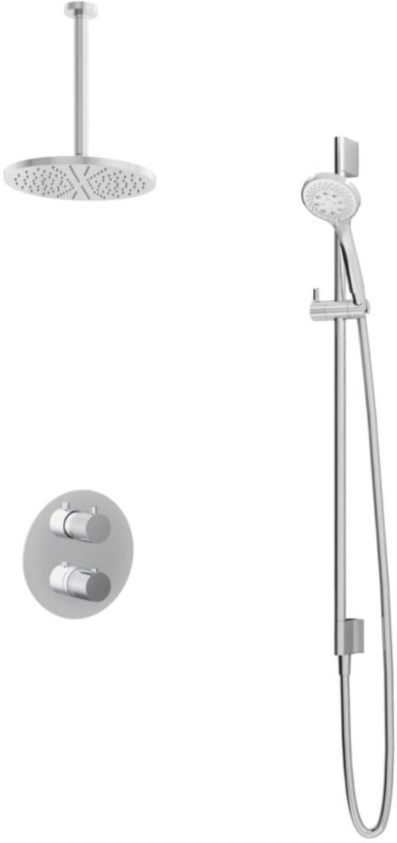 Hotbath Buddy - Inbouw Regendoucheset - Thermostatisch - Plafondbuis 30 cm - Hoofddouche 250 mm - Ronde Handdouche 3 Standen - Glijstang 900 mm - met 2-Weg Stop-Omstel - Waterbesparend - V01