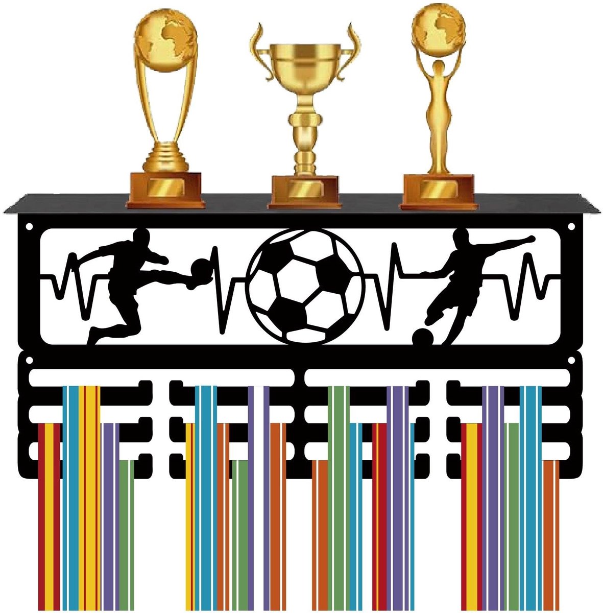 Dailygoody - Voetbal medaille hanger - Medaille display - Trofee plank - Zwart - Sport linten - Geschikt voor meer dan 70 medailles