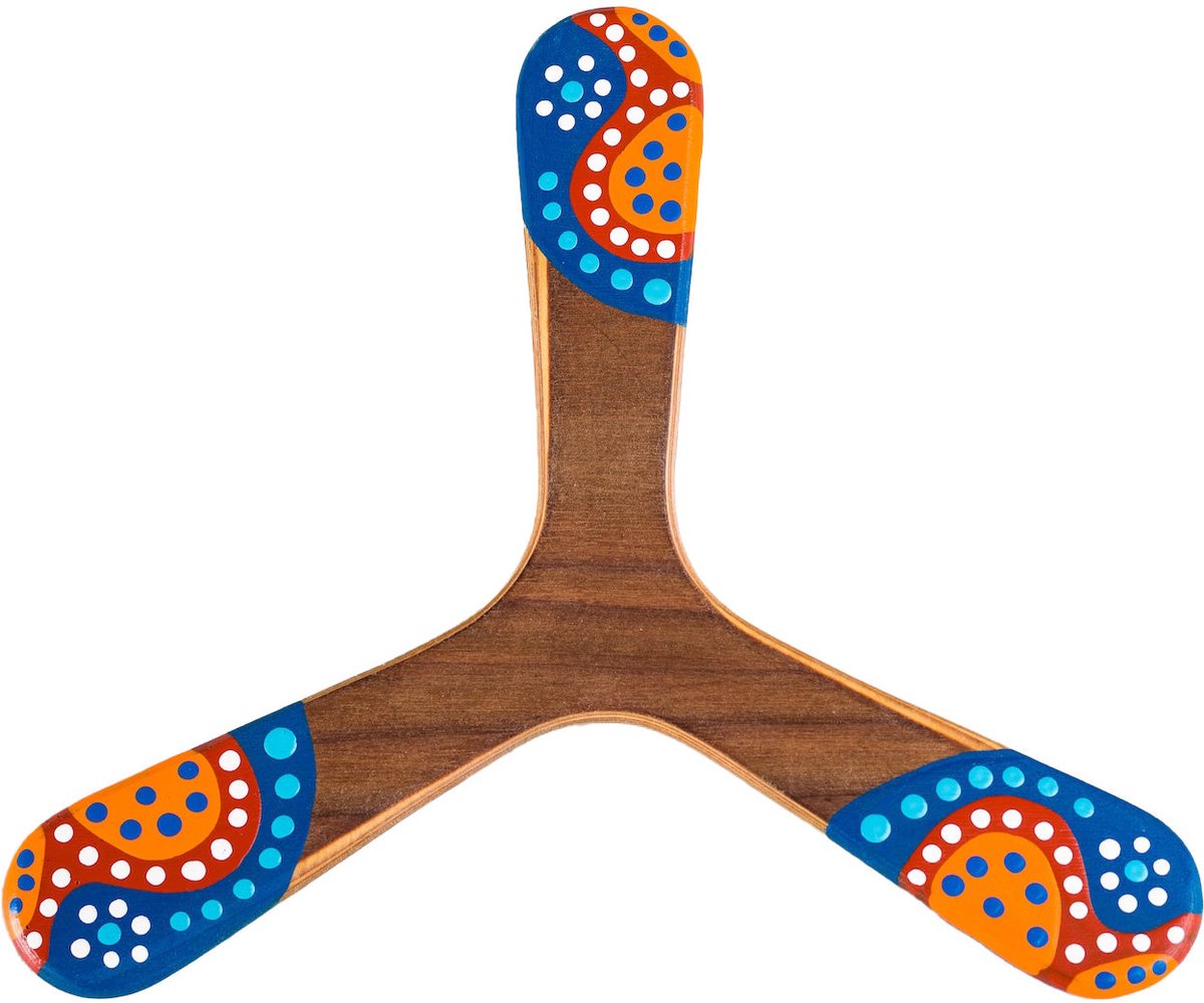 Linkshandige handbeschilderde boemerang Wallaby Boomerang Warrukay WB106 Hout 24 cm