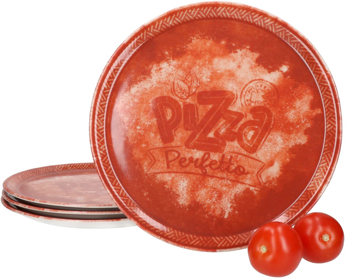 Set van 6 PERFETTO-pizzaborden, rood, Ø 31,5 cm, van porselein - 04019#ZZ12