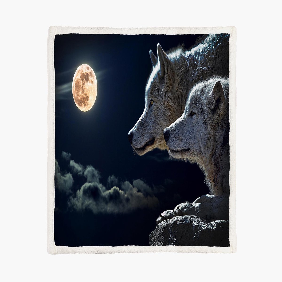 The Coloured House Wolf Fleece Deken 130*150cm Couple Wolf Moon Multicolor