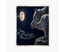 Wolf Fleece Deken 130*150cm Couple Wolf Moon