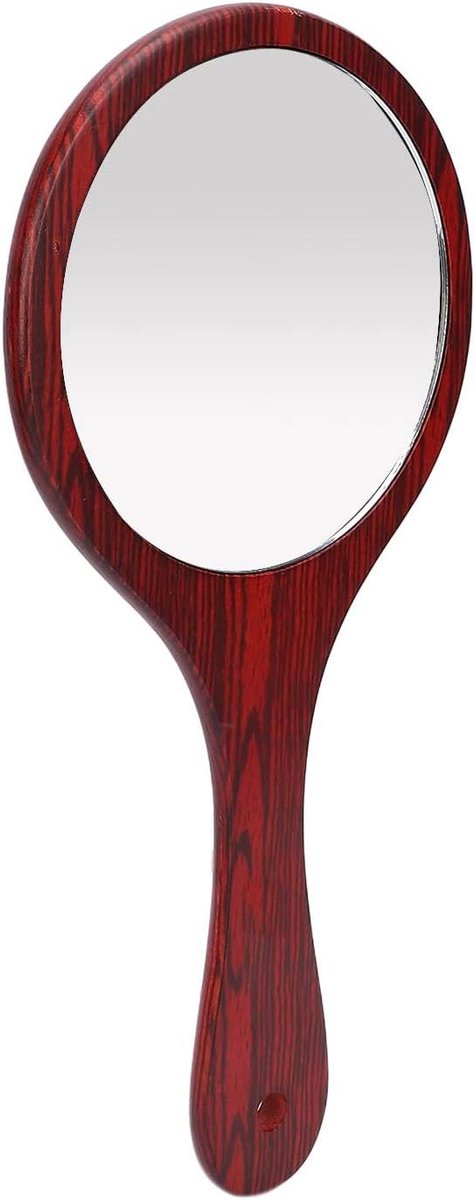 Handspiegel Hout - Vintage Spiegel - Make-up Aanbrengen - Comfortabele Greep - 28 x 13 cm - Rood