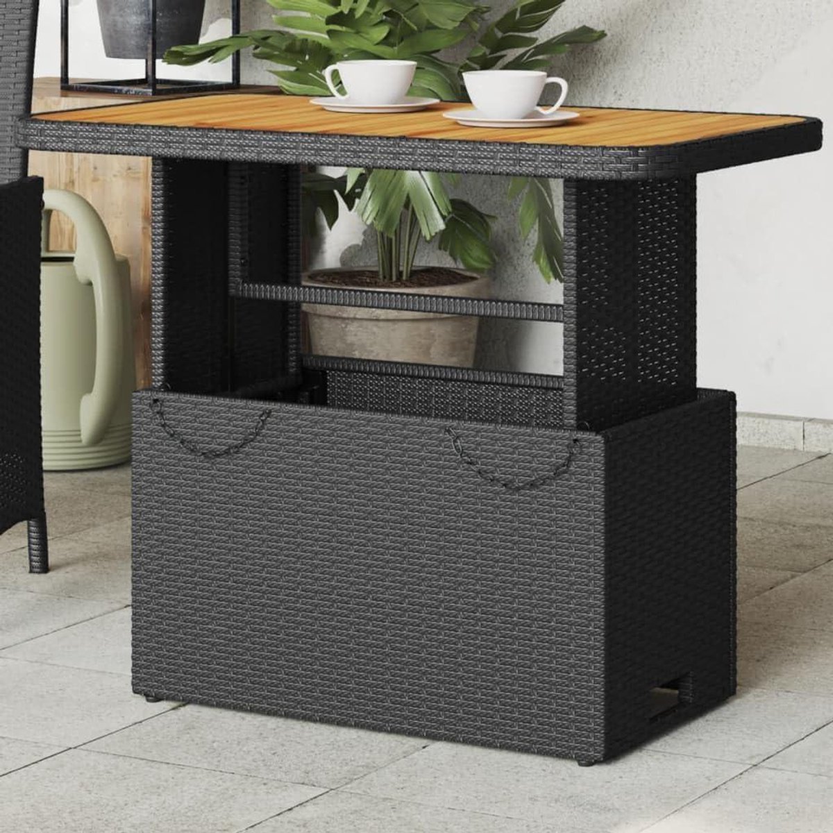 Tuintafel - Buitenmeubel - Buiten dineren - Verstelbaar tafelblad - 90 x 55 x 71 cm - Zwart