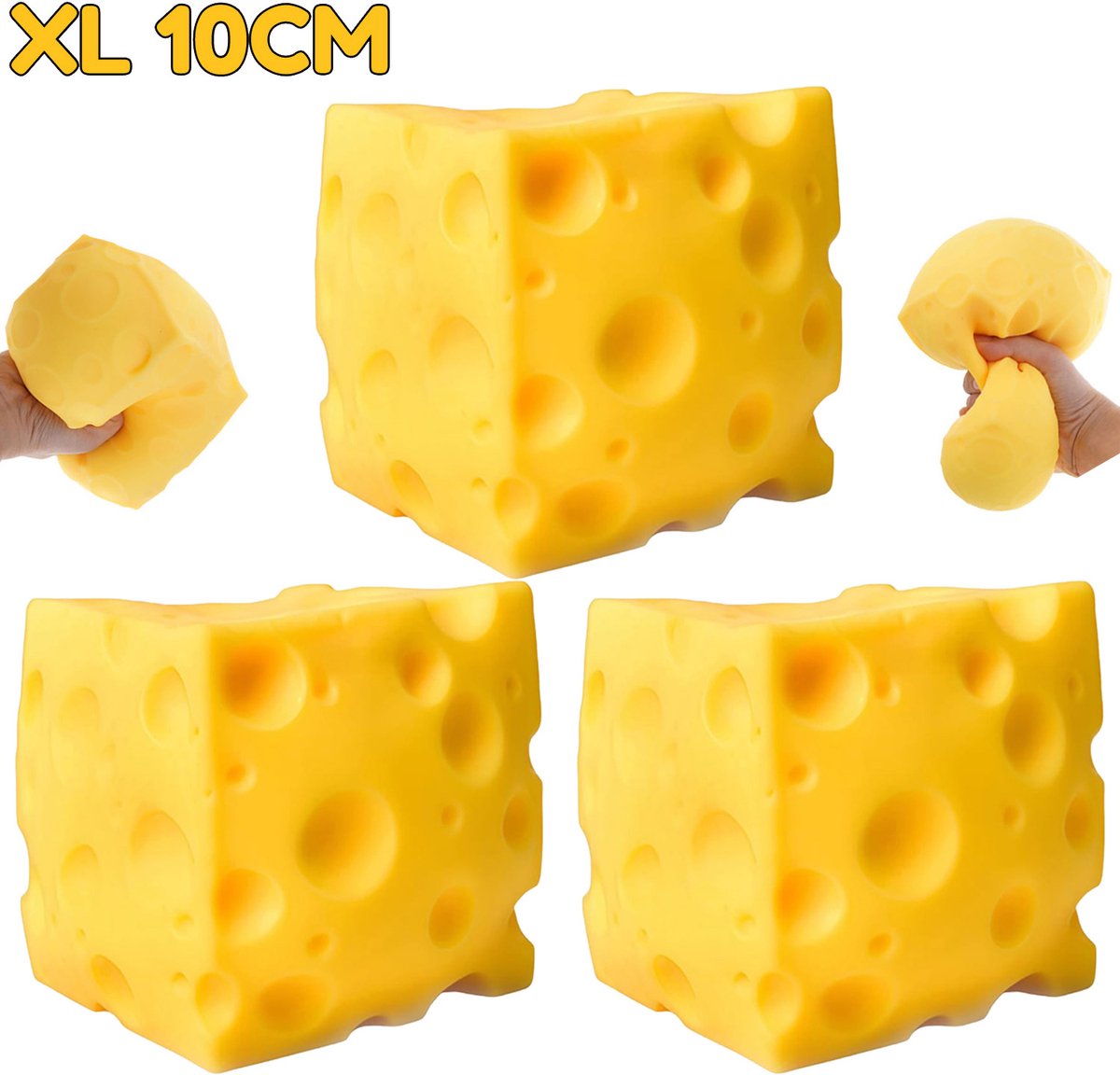 3 Stuks Squishy Kaas Stressbal Jumbo - 10 cm - Kaasblok squishy - Kaas squishy antistressbal - Langzaam terugverend fidget speelgoed - Stressverlichting cadeau voor kinderen en volwassenen