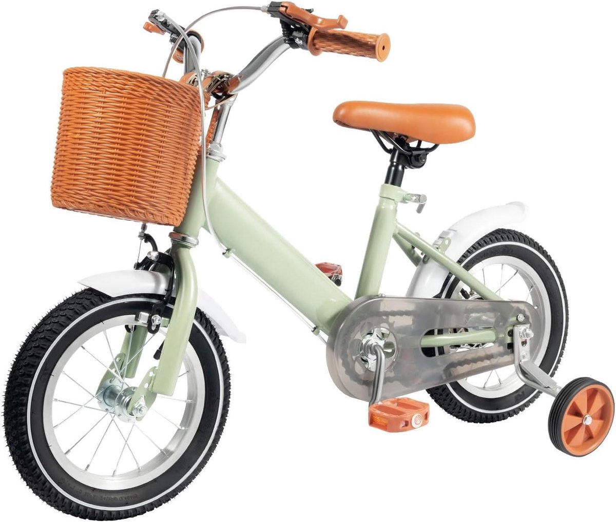 Kinderfiets 12 inch Loopfiets met steunwielen Leren fietsen Dubbel remsysteem Tot 40 kg Groen