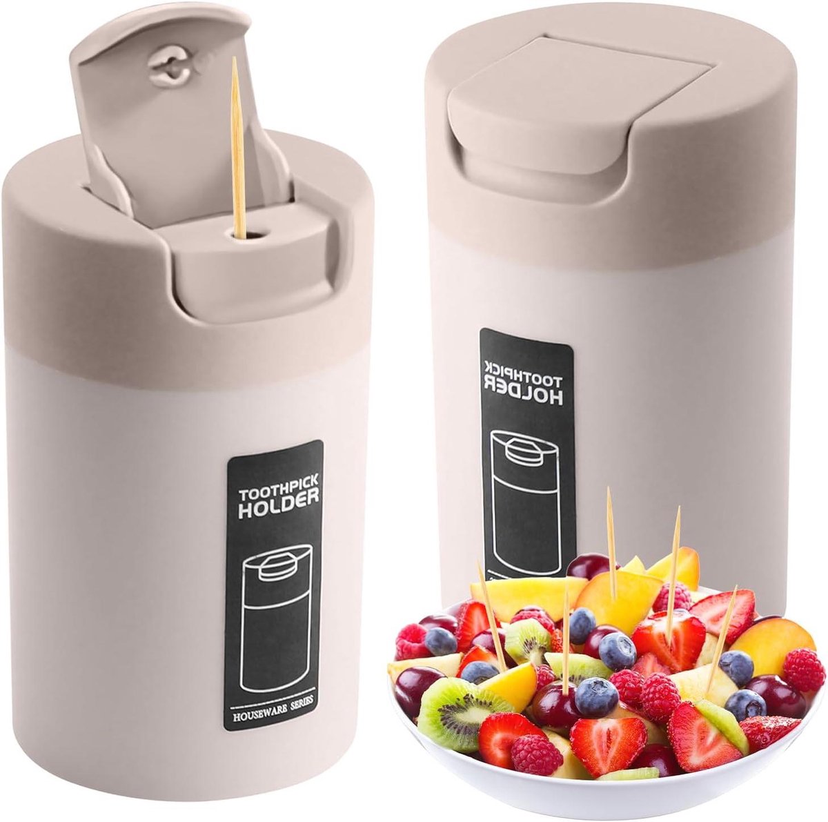 Tandenstoker Houder - Dispenser Doos - Hygiënisch Opbergen - Draagbaar Ontwerp - 2 stuks - Kaki