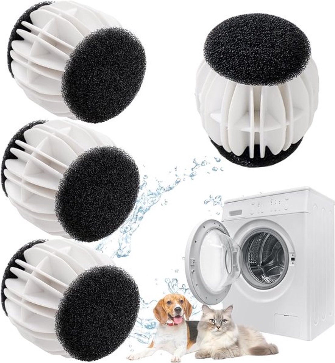 Wasballen voor wasmachine - 4 stuks - Anti haar - Drogerballen - Ook geschikt voor dierenharen - Sneller droog - Anti-kreuk - Haarvanger Wasbollen - Anti Haar Droogballen
