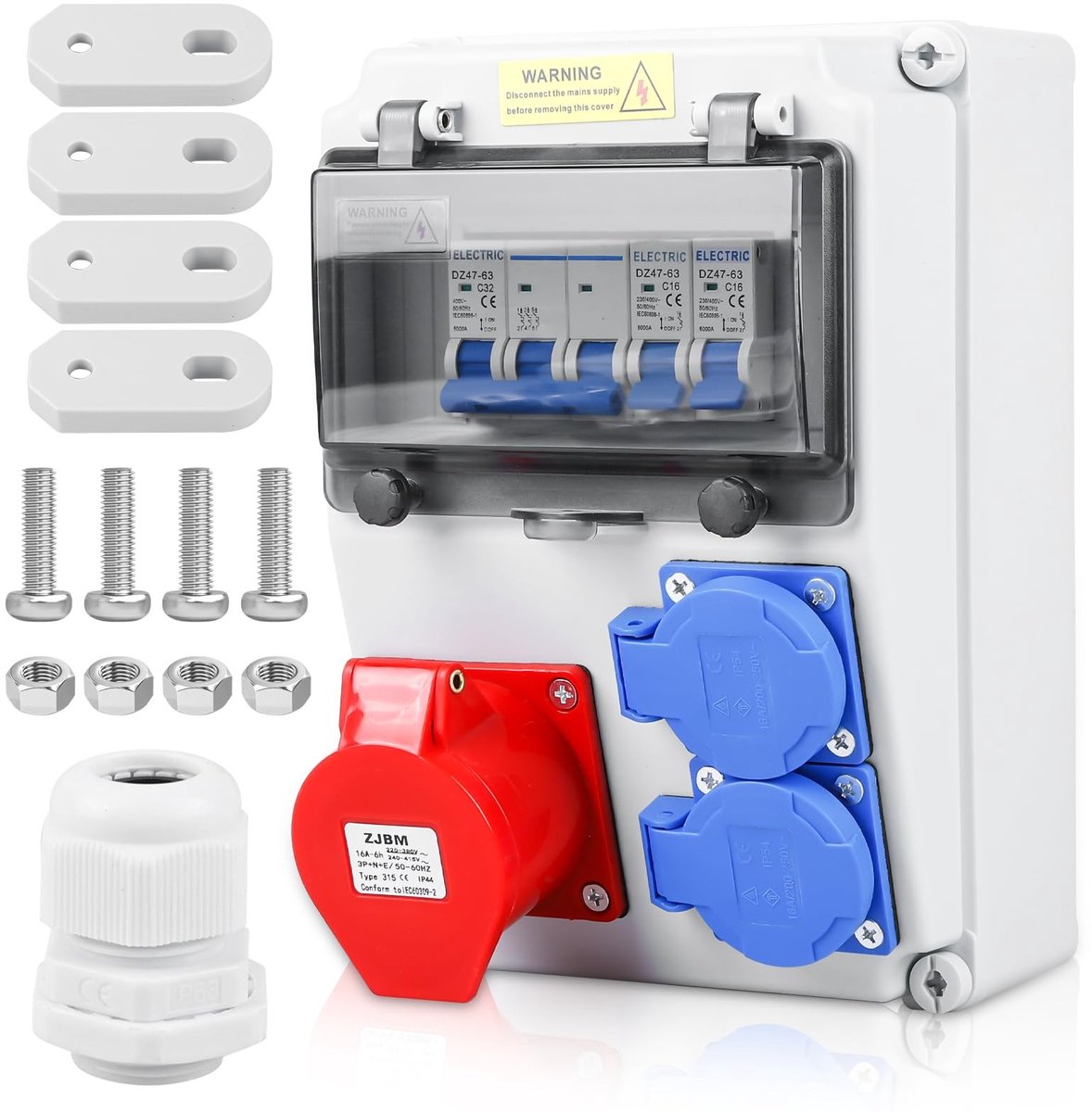 Wandverdeler Stroomonderbreker - Bouwstroomverdeler Verdeelkast - Binnen Buiten Gebruik - IP67 Waterdicht - 16 Ampere