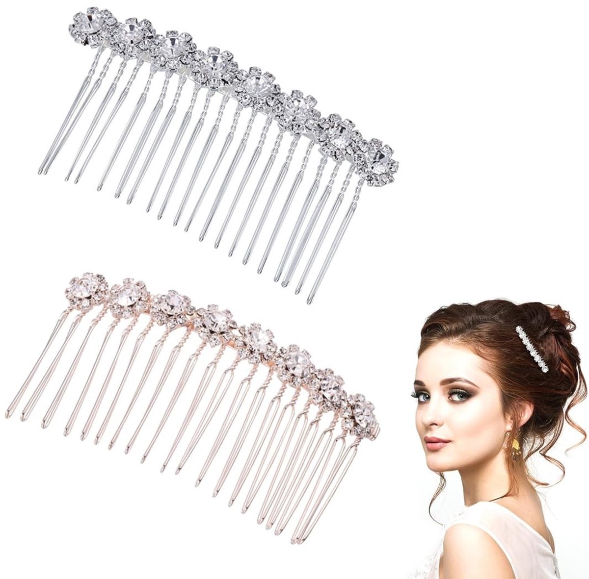 Solidchoice - Dailygoody - Zijkam - Bruidshaarspeld - Elegante haarclip - Zilver - Haarsieraad - Geschikt voor ceremonies - Kristallen haaraccessoire