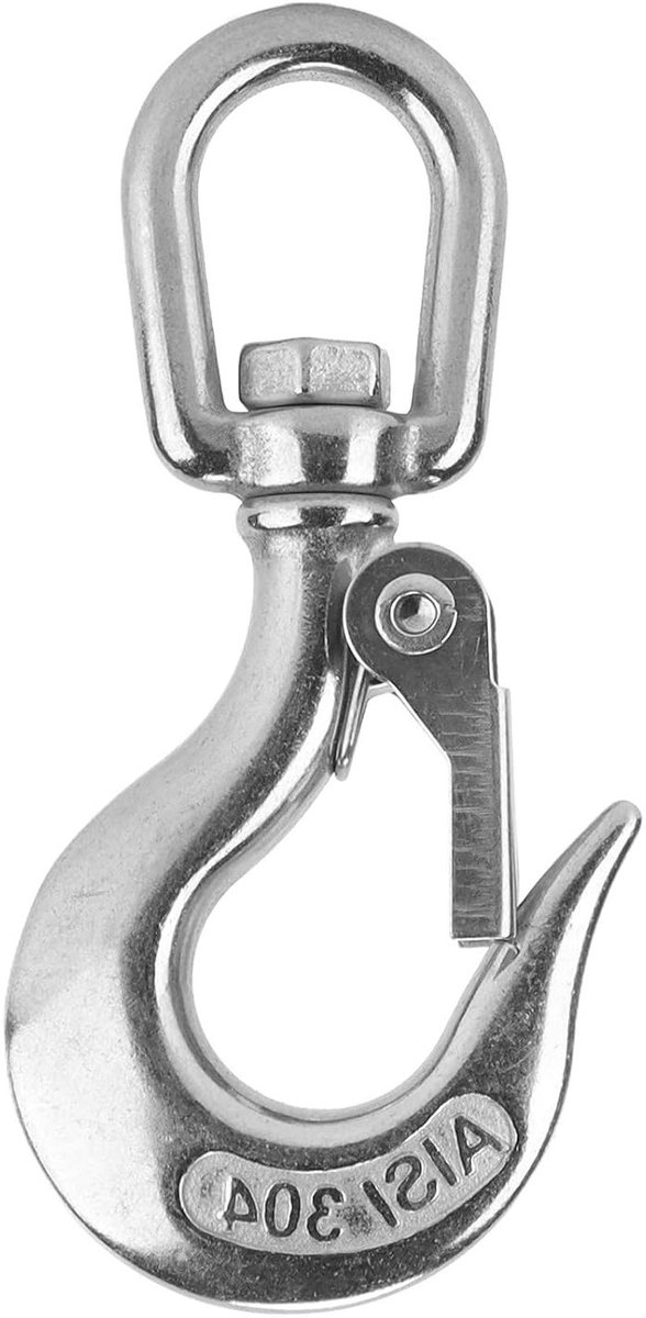 Draaibare Hijshaak - Lifting Hook Karabijn - Industrieel Hijsen - Roestwerend 304 Staal - 350KG Capaciteit - Zilver